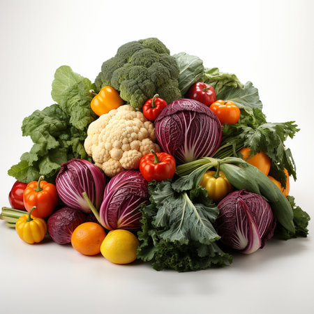 Composition with assorted raw organic vegetables on white background. Balanced dietの素材