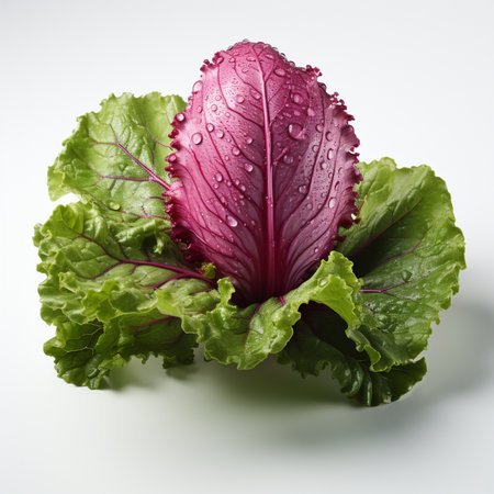 Lettuce with drops of dew on a white background.の素材