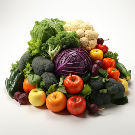 Composition with assorted raw organic vegetables on white background. Balanced dietの素材