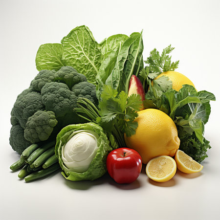 Composition with variety of fresh organic vegetables and fruits. Balanced dietの素材