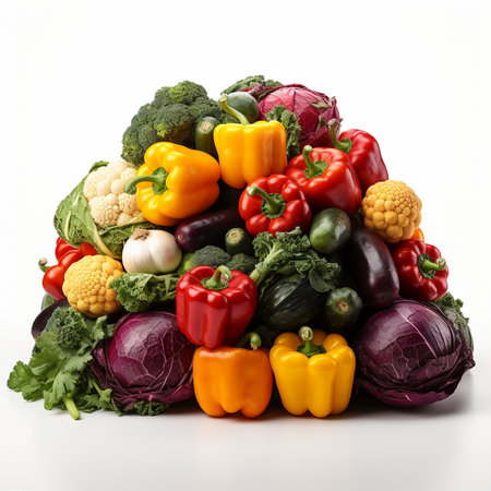 Heap of fresh vegetables isolated on white background. Healthy food conceptの素材