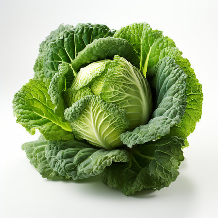 Fresh savoy cabbage isolated on white background. Close-up.の素材