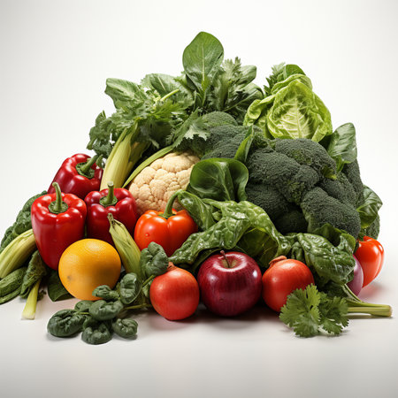 Composition with variety of fresh organic vegetables on white background. Balanced dietの素材