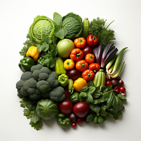 Composition with fresh vegetables on white background, top view. Balanced dietの素材