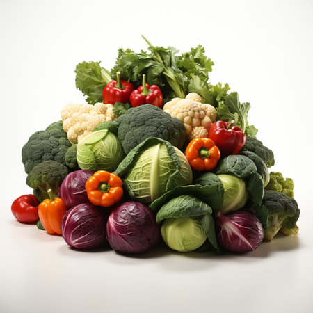 Composition with variety of raw organic vegetables on white background. Balanced dietの素材