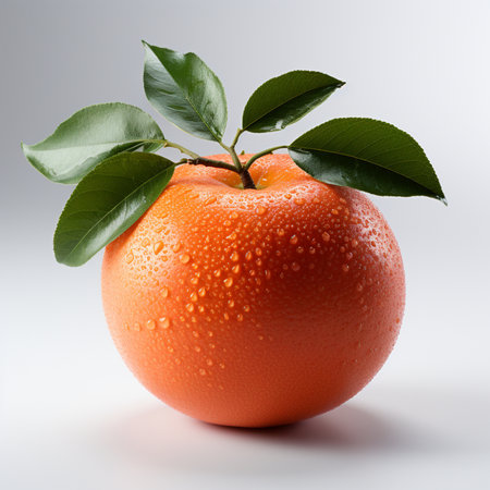 Orange fruit with leaf isolated on white background. Clipping path included.の素材