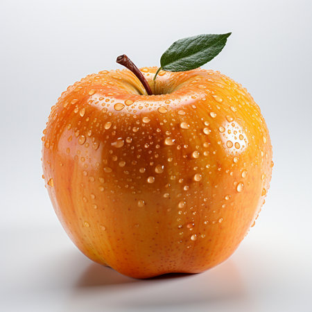 close up of a wet apple on white background with water dropletsの素材