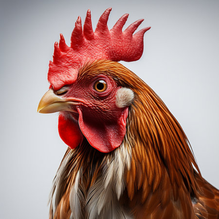 Portrait of a rooster. Isolated on gray background.の素材