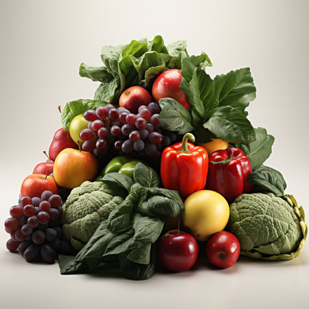 Fruits and vegetables in a basket isolated on a white background.の素材