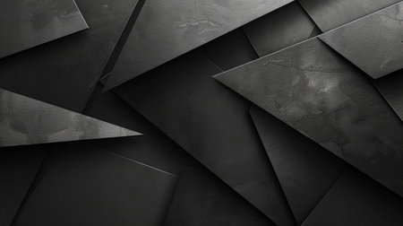 An abstract background featuring overlapping dark gray geometric shapes with textured surfaces and dramatic shadows, creating a modern minimalist aesthetic.の素材