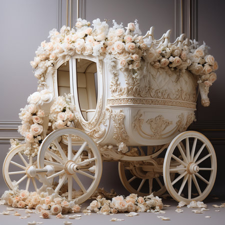 Wedding carriage decorated with flowers. Wedding decoration. 3d renderingの素材