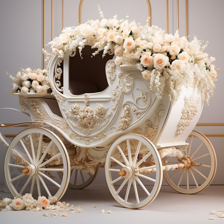Wedding carriage decorated with flowers. 3d render illustration.の素材