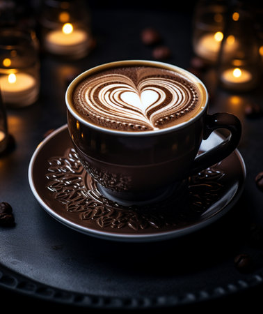 Cup of cappuccino with heart shape in coffee shopの素材