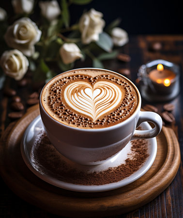 Cup of cappuccino with heart shape latte artの素材