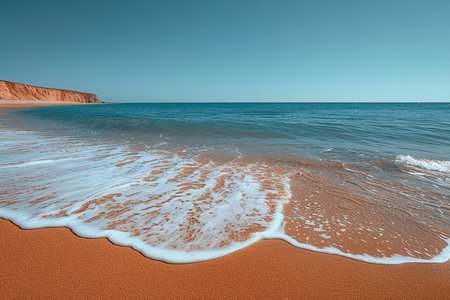 Beautiful sandy beach on the Mediterranean Sea coast. Toned.の素材