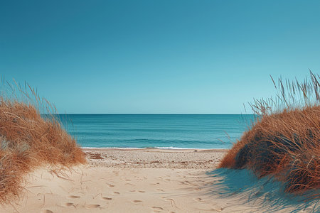 Sand dunes at the beach on a sunny day. 3d renderingの素材