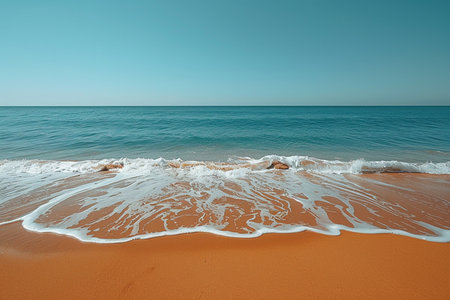 Beautiful seascape with red sand and blue sky. Nature backgroundの素材