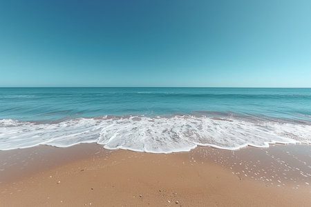 Beautiful seascape with sandy beach and blue sky in summerの素材