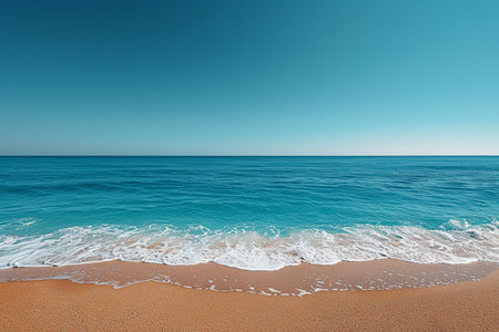 Beautiful seascape with sandy beach, turquoise sea and blue skyの素材