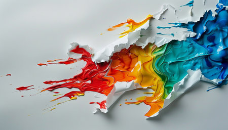 Colorful paint splashing on white paper. Abstract colorful background.の素材
