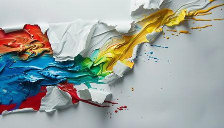 Colorful paint splashes on a white background. Abstract background.の素材