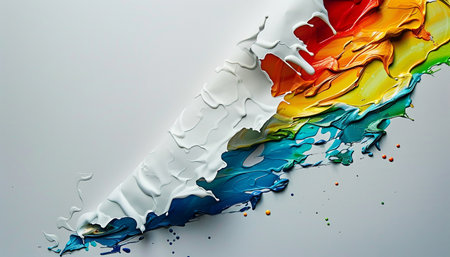 Colorful paint splashes isolated on white background, studio shot.の素材