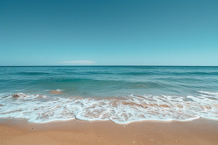 Sandy beach and blue sky with clouds. Beautiful seascape.の素材