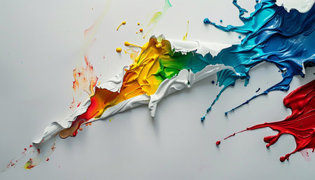 Colorful paint splashes isolated on white background. Rainbow colors.の素材