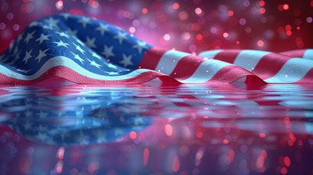 United States of America flag on a reflective surface. 3D renderingの素材