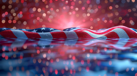 American flag waving in the wind with bokeh background. 3d renderingの素材