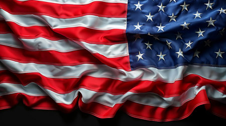 Closeup of Ruffled American Flag, 3d rendering. Computer digital drawing.の素材