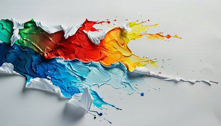 Colorful paint splashes isolated on white background. Art concept.の素材