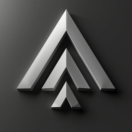 3d rendering of a silver arrow pointing up on a black backgroundの素材