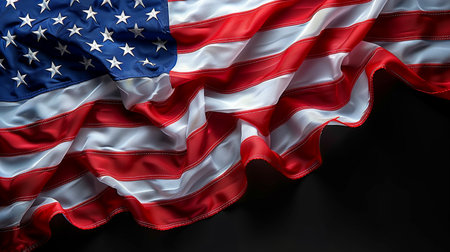 American flag on black background. 3D rendering. Close up.の素材