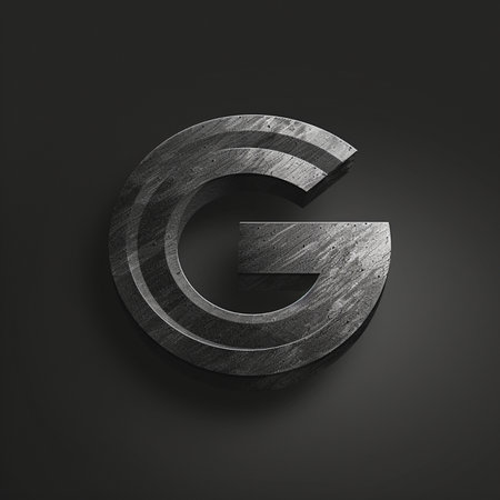 Metal letter G uppercase. 3D render. Black background.の素材