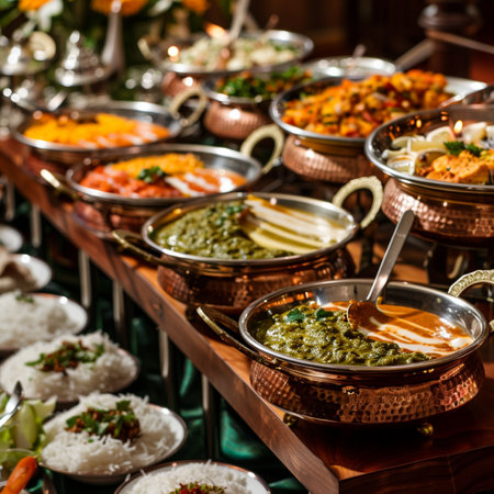 catering buffet food indoor in luxury restaurant with meat and vegetablesの素材