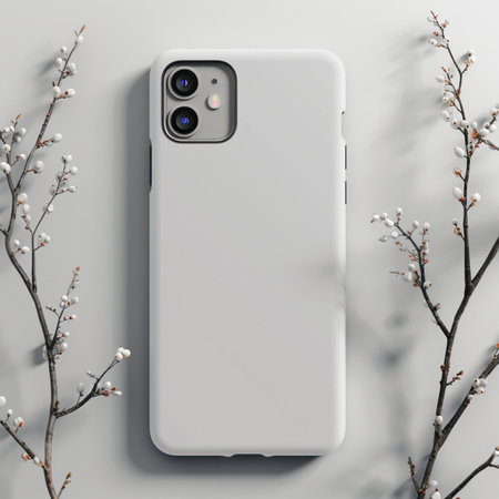 Smartphone mockup on the wall with flowers. 3d renderingの素材