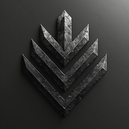black stone arrow on a black background. 3d rendering, 3d illustration.の素材