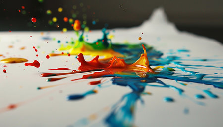 Colorful paint splashes on a white background. Close-upの素材