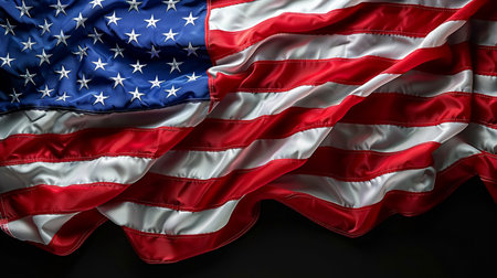 American flag on black background. 3d rendering, 3d illustration.の素材