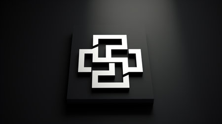 Black and white 3d rendering of abstract geometric shapes on black backgroundの素材