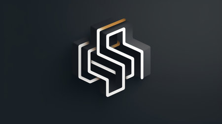 Abstract 3d rendering of geometric shapes in black and gold colors.の素材