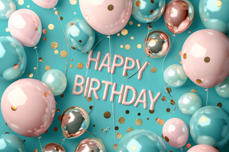 Happy Birthday Balloons Background 3D Illustration Mockup Scene on Isolated Backgroundの素材