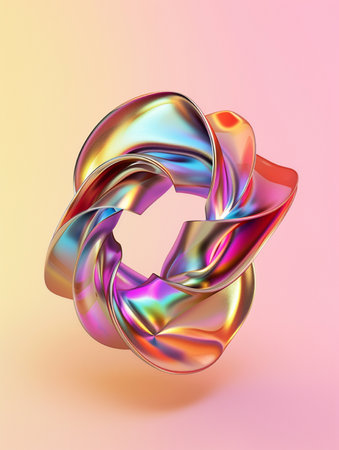 Abstract 3d rendering of multicolored wavy shape on gradient backgroundの素材