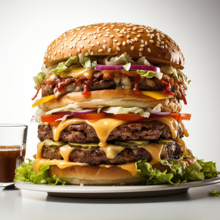 Big tasty cheeseburger with cheese, lettuce, tomato and onionの素材