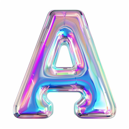 Glossy holographic font. Letter A. 3d renderingの素材