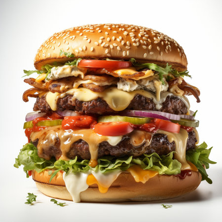Big tasty cheeseburger isolated on white background with clipping path.の素材