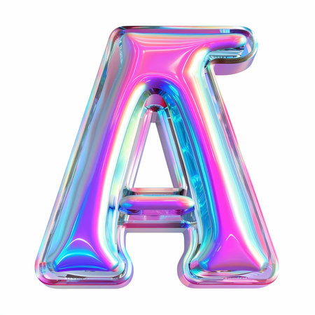 Glossy holographic font. Letter A. 3d renderingの素材