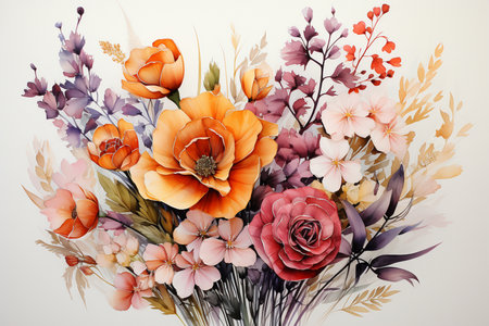 Beautiful bouquet of flowers in watercolor style. Handmade.の素材