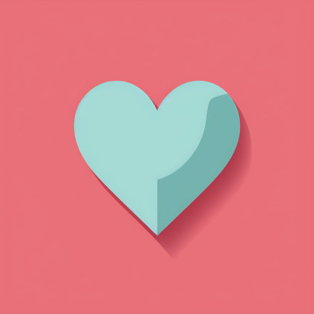 A stylized light blue heart symbol with a soft shadow effect against a pastel pink backdrop, minimalist and clean.の素材